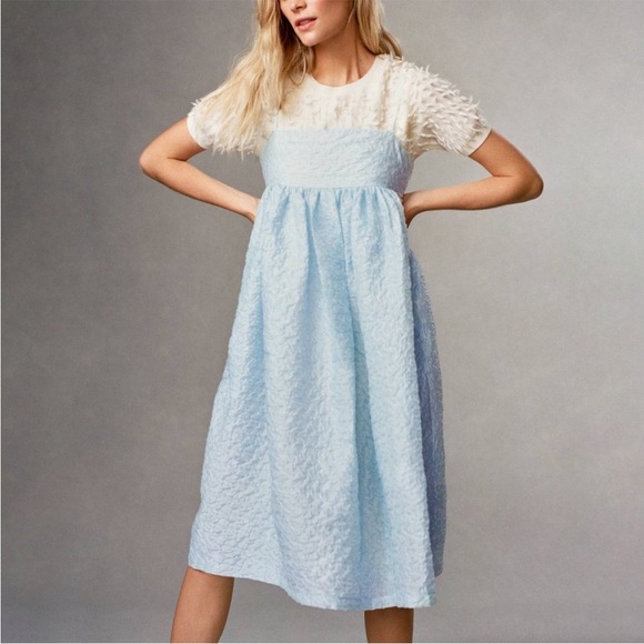 Anthropologie Mare Birdie Babydoll Mini Dress Size M Blue Texture - Picture 3 of 16